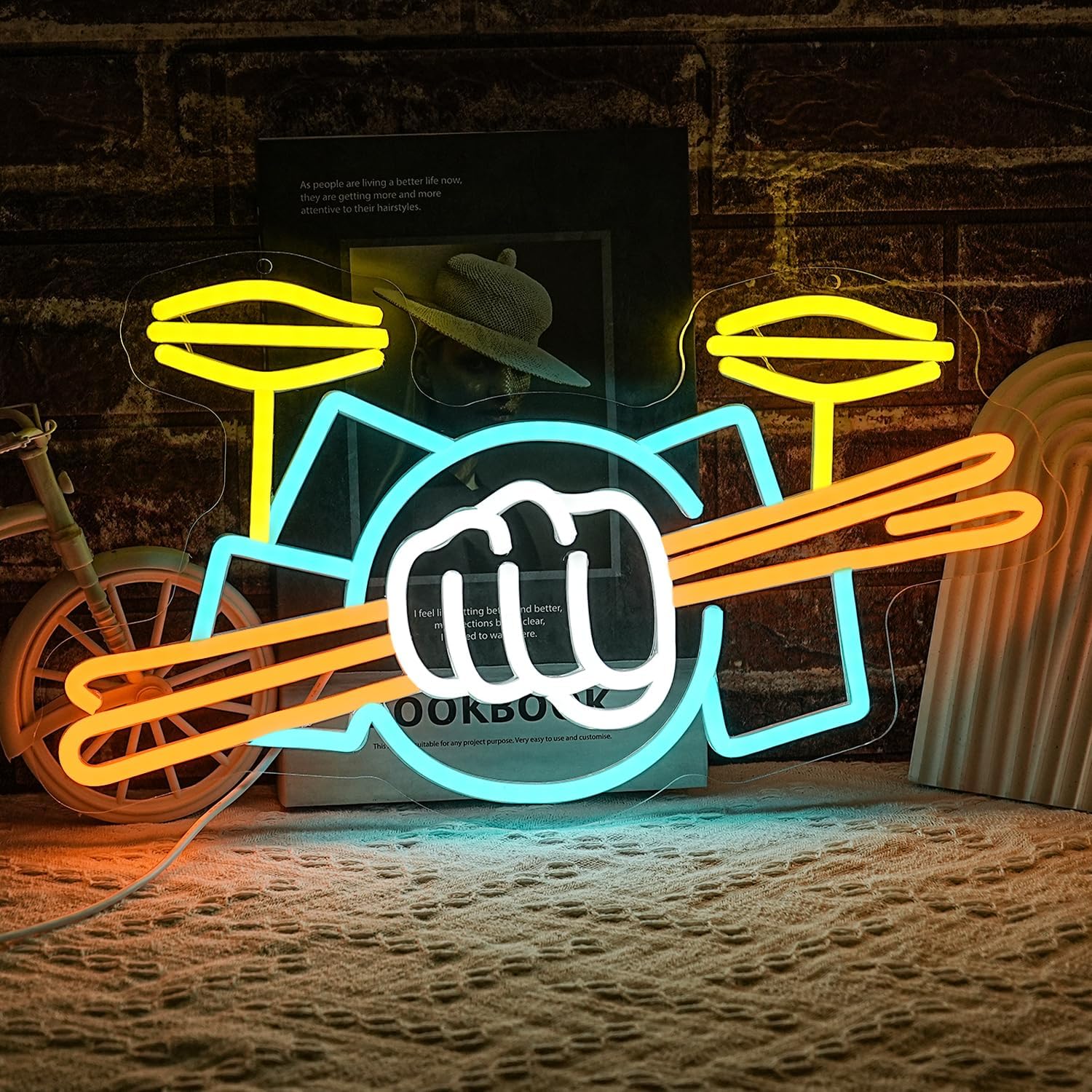Musical Instrument Music - Neonowy Znak Zestawu Perkusyjnego Zasilany USB